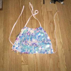 Mermaid rave halter crop top pink blue